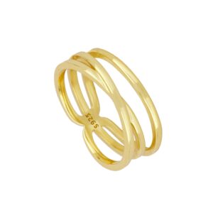 Anillo plata 3 aros 6,5mm - Saco bañada oro