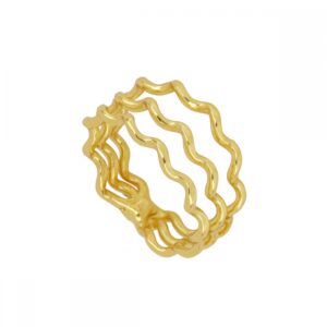 Anillo plata 3 lineas con ondas - Serlia bañada oro