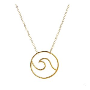 Collar plata colgante circulo ola 20mm bañada oro