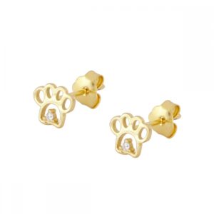 Pendiente plata huella perro 5.5x6mm bañada oro