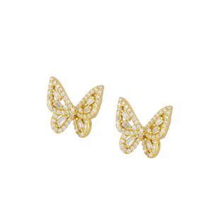 Pendientes plata mariposa circonitas 12mm bañada oro