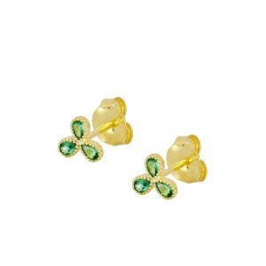 Pendientes plata trebol circonitas verde 6mm bañada oro