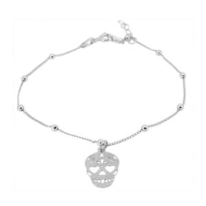 Pulsera bolas plata 925 colgante calavera rodiada Pulsera bolas plata 925 colgante calavera rodiada