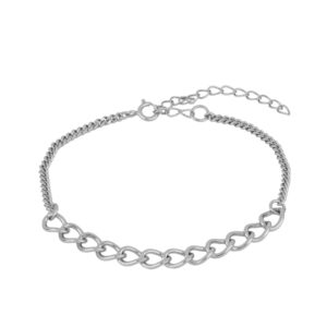 Pulsera plata con dos tipos eslabones rodiada