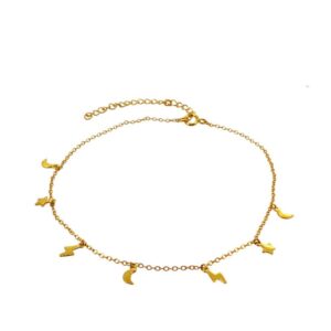 Tobillera charm luna y estrella plata bañada oro