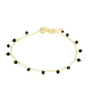 Tobillera plata 925 charms piedra espinela bañada oro