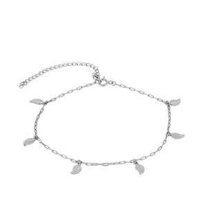 Tobillera plata charms hoja 7mm rodiada