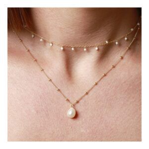 Choker plata mini charms simil perlas foto Collar bolas plata con perla 9x7mm