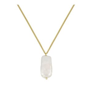 Collar plata con perla rectangular 20x12mm bañada oro