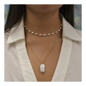 Collar plata con perla rectangular 20x12mm foto Collar plata con perla rectangular 20x12mm foto