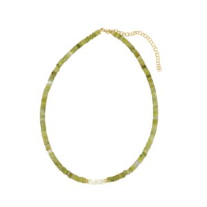 Collar plata piedras rondel verde y nacar blaco bañada oro