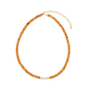 Collar plata rondel mineral naranja 4x2mm bañada oro