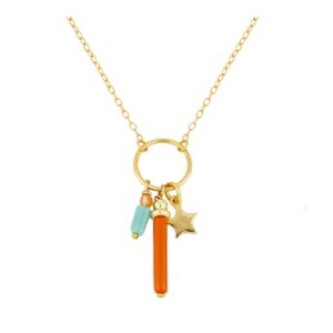 Gargantilla plata aro con estrella y piedras bañada oro