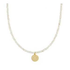Gargantilla plata perlas chapa trebol 10mm bañada oro