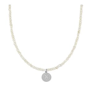 Gargantilla plata perlas chapa trebol 10mm rodaida Gargantilla plata perlas chapa trebol 10mm rodaida