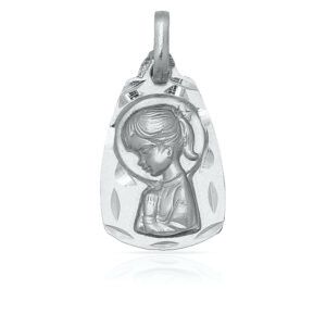 Medalla plata virgen niña 11x18mm borde tallado