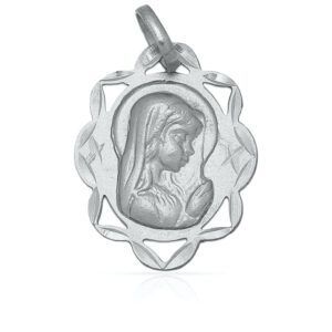 Medalla plata virgen niña 16x20mm borde calado
