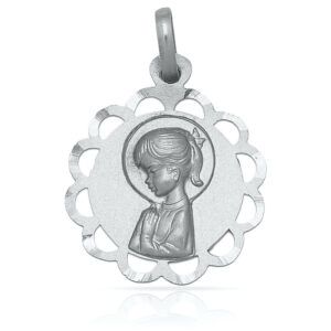 Medalla plata virgen niña 17mm borde ondas