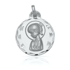 Medalla plata virgen niña 17mm borde tallado