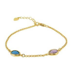 Pulsera plata bañada oro piedra amatista y turquenita