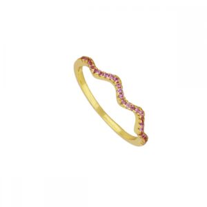 Anillo ondas plata 925 circonitas ruby bañada oro Anillo ondas plata 925 circonitas ruby bañada oro