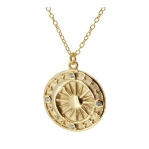 Gargantilla plata colgante sol y luna circonitas 18mm bañada oro