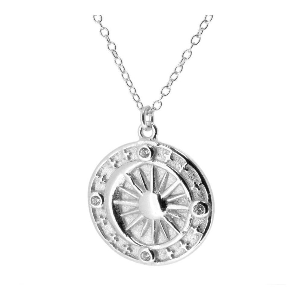 Gargantilla plata colgante sol y luna circonitas 18mm Gargantilla plata colgante sol y luna circonitas 18mm rodiada