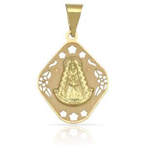 Las medallas de Vírgenes más vendidas en 2026: una joyita llena de amor, fé y protección Medalla calada oro 18kl Virgen Rocio 17x22mm