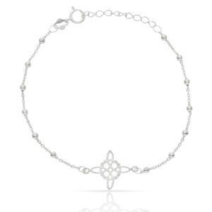 Pulsera de bolas plata nudo de bruja