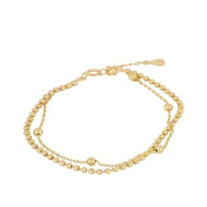 Pulsera doble plata 925 bolas bañada oro