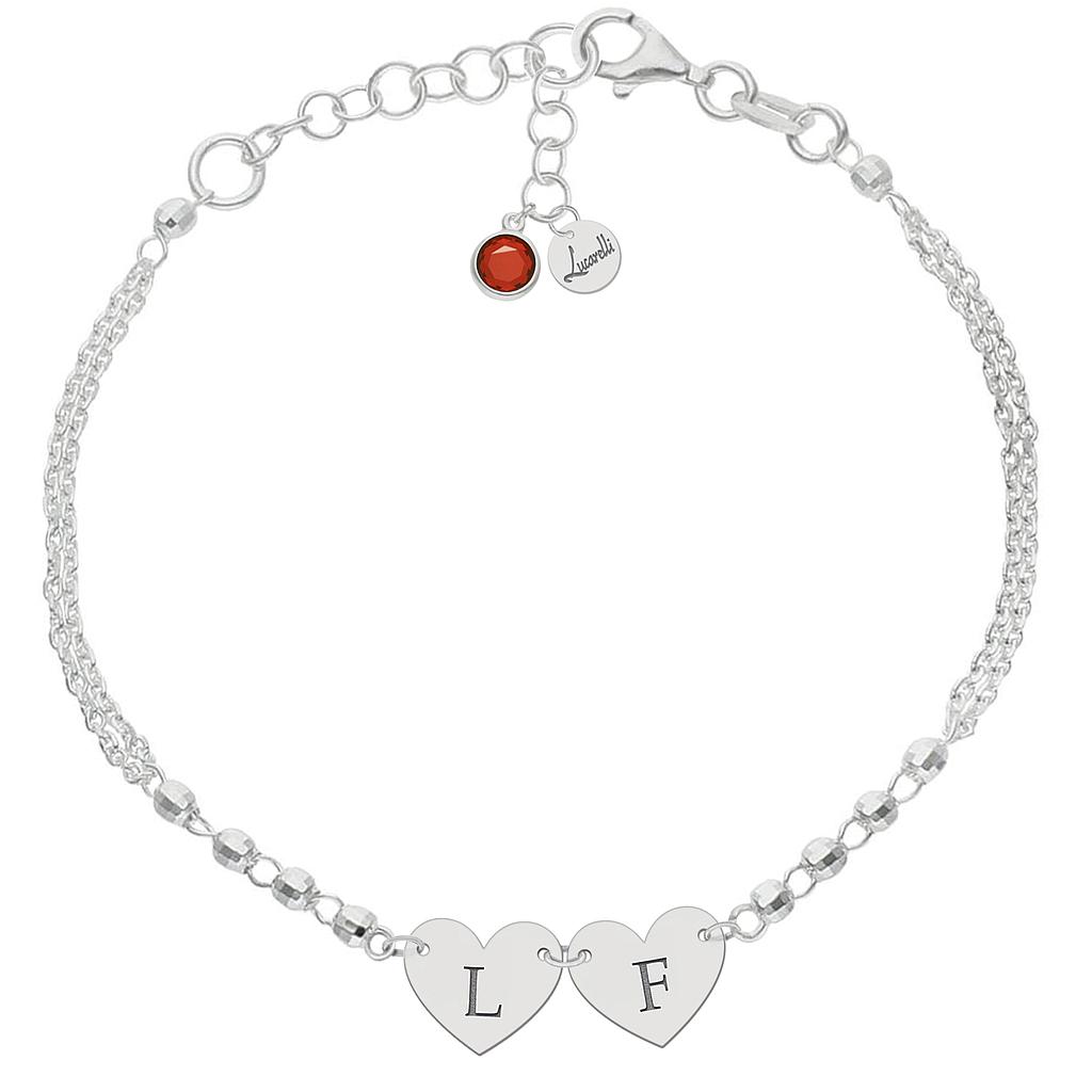Pulsera de plata 2 corazones personalizable - Amandine Pulsera personalizable plata 2 iniciales corazon