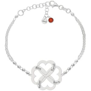 Pulsera personalizada plata 4 corazones + nombres