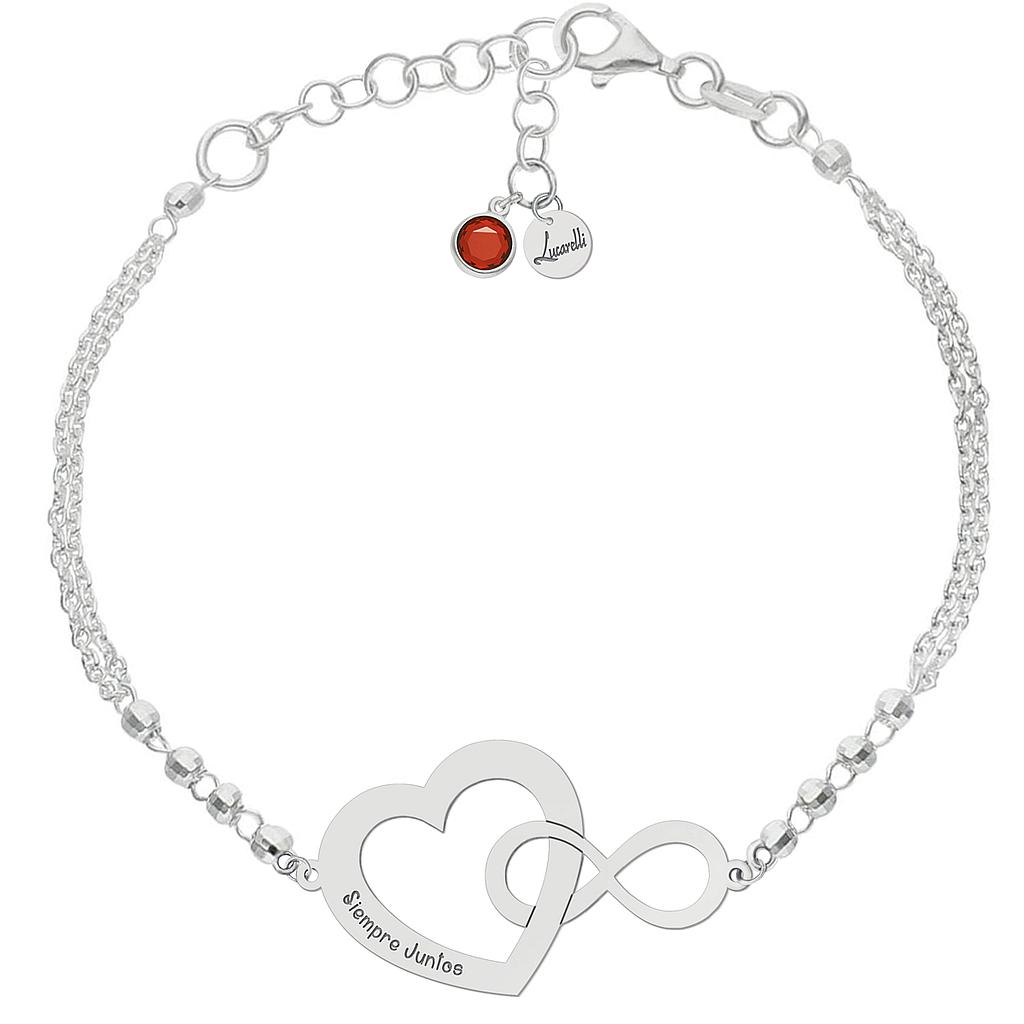 Pulsera de plata personalizada motivos infinito y corazón - Cherie Pulsera personalizada plata infinito y corazón