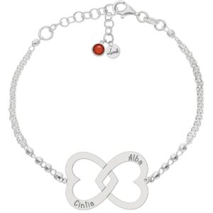 Pulsera plata 2 nombre y corazones entrelazados