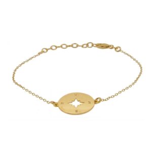Pulsera plata brujula rosa vientos 14mm bañada oro
