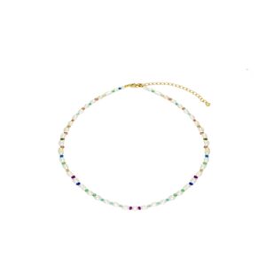Tobillera plata con perlas y cristales de colores bañada oro