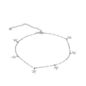 Tobillera plata mini charms estrellas de mar 7mm rodiada