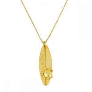 Collar plata tabla surf tortuga Aloha bañada oro Collar plata tabla surf tortuga Aloha bañada oro