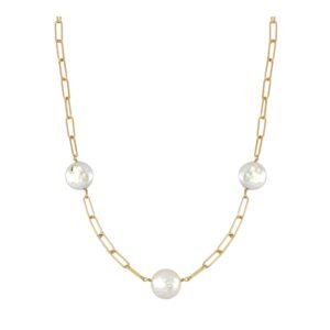 Gargantilla eslabones plata perlas 12mm bañada oro