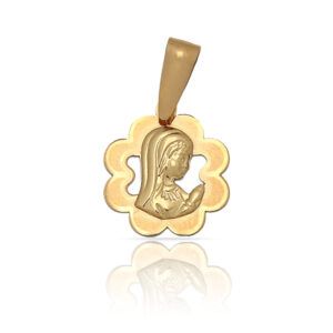 Medalla Oro 18kl Virgen niña flor - 11x13mm