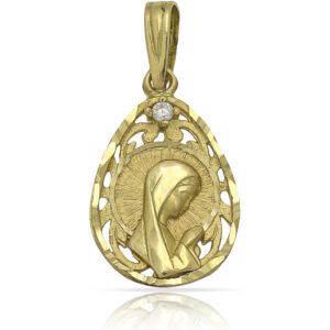 Medalla Virgen Niña oro 18kl circonita