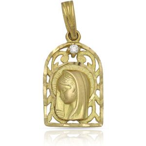 Medalla calada Virgen Niña circonita oro 18kl