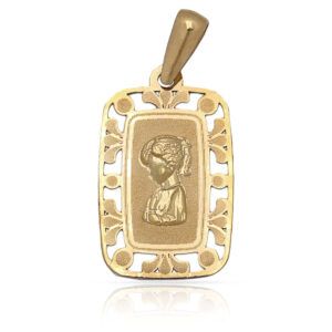 Medalla calada rectangular Oro 18kl Virgen Niña