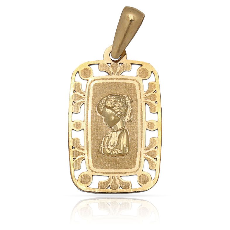 Medalla calada rectangular Oro 18kl Virgen Niña Medalla calada rectangular Oro 18kl Virgen Niña