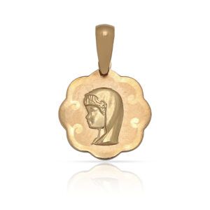 Medalla flor Oro 18kl Virgen niña - 14x15mm