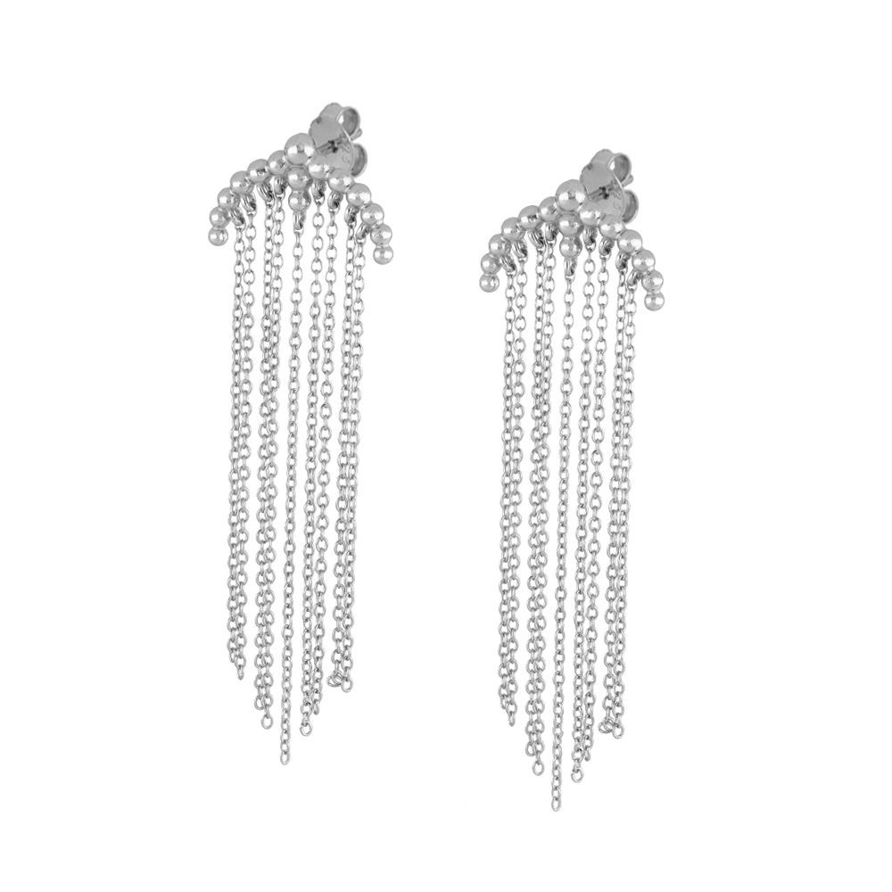 Pendientes largos plata bolas y cadenas - 60mm Pendientes largos plata bolas y cadenas - 60mm rodiada