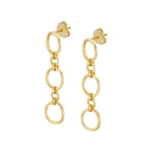 Pendientes largos plata circulos retorcidos - Dyton 48mm bañada oro