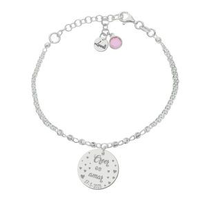Pulsera plata chapa creer es amor + fecha