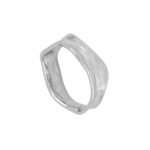 Anillo hexagonal rugoso plata 7mm - Luky rodiada