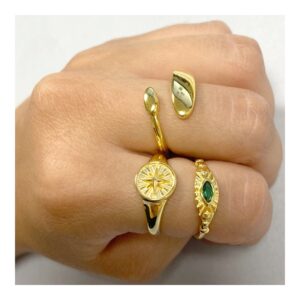 Anillo plata bañada oro 3 micras circonita verde foto Anillo plata bañada oro 3 micras circonita verde foto